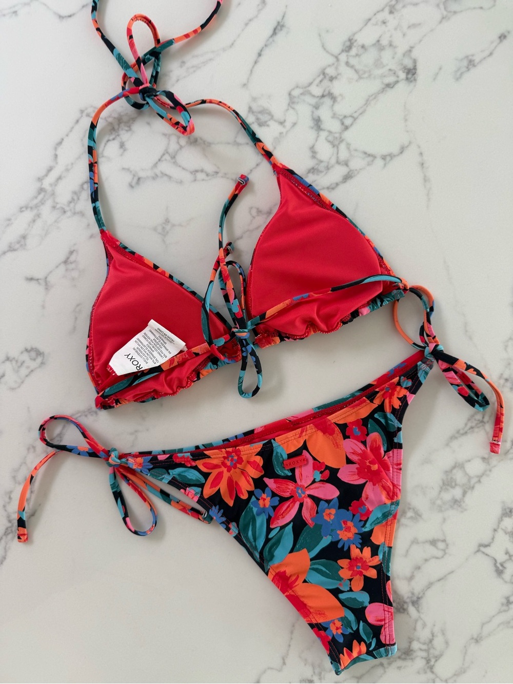 Roxy Floral Printed Beach Classics Mini Tiki Triangle Bikini SET - Size Medium - Picture 3 of 5